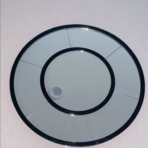 Modern Round Paneled Wall Mirror Black Frame 14.5 Inch Geometric Accent Mirror